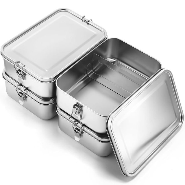 Umigy 4 Pcs Stainless Steel Food Containers 2400ml Metal Bento Lunch Box Stainless Steel Food Storage Containers, Lockable Clips to Leak Proof, Reusable Dishwasher Snack Boxes for Work
