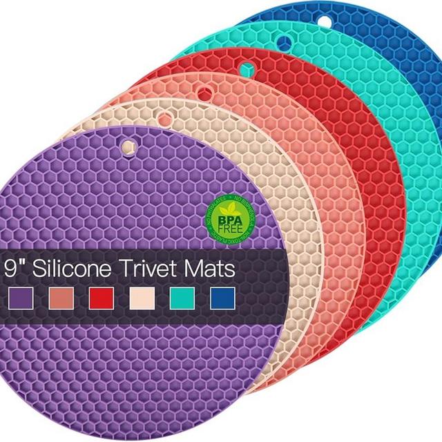 6 Pack Silicone Trivets for Hot Pots and Pans, 9" Colorful Silicone Trivet for Hot Dishes, Extra Large Non-Slip & Heat Resistant Hot Pads for Kitchen Counter(Colors)