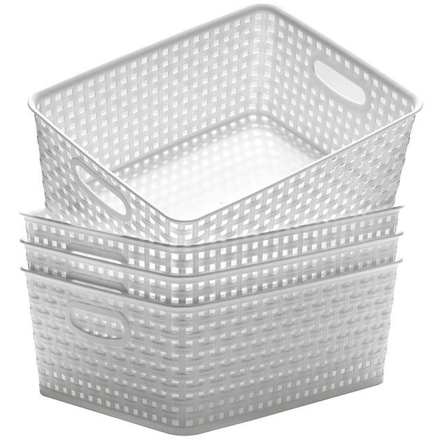 Eslite Plastic Storage Baskets for Organizing,11"X8.5"X4.7",Pack of 4 (White)
