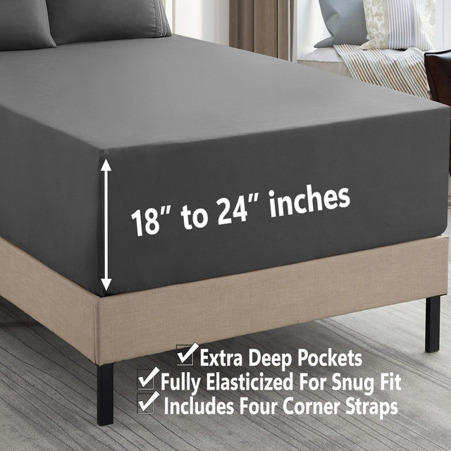 18"-24" Extra Deep Pocket, 4-Piece Bed Sheets Set - King, Gray