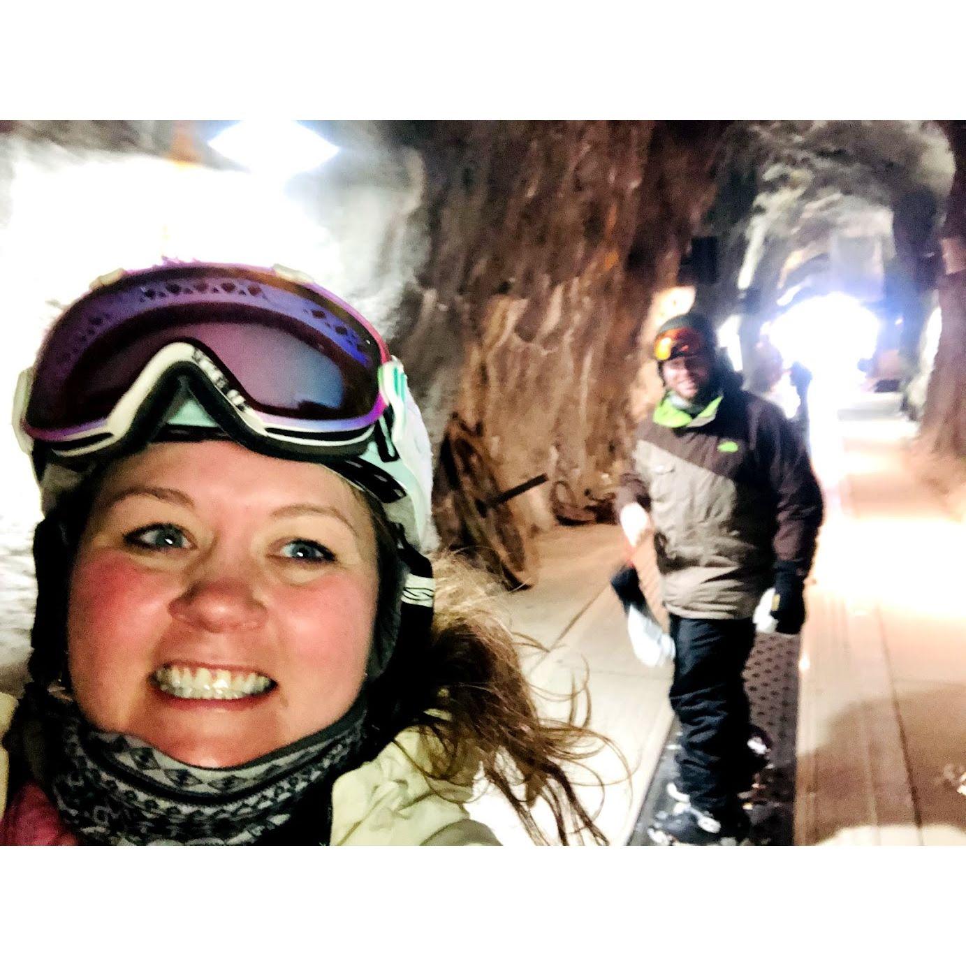 In February 2021, we went skiing in Utah. This is through the tunnel at Snowbird.