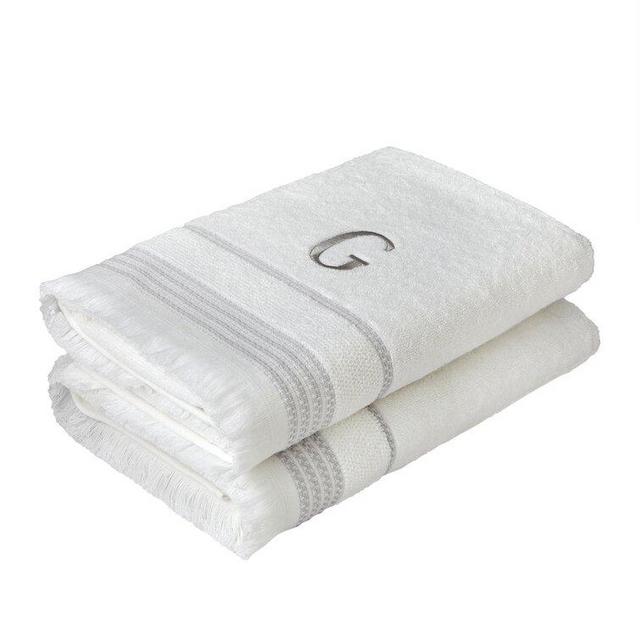 Gracie Oaks Casual Monogram Bath Towel, "G", White