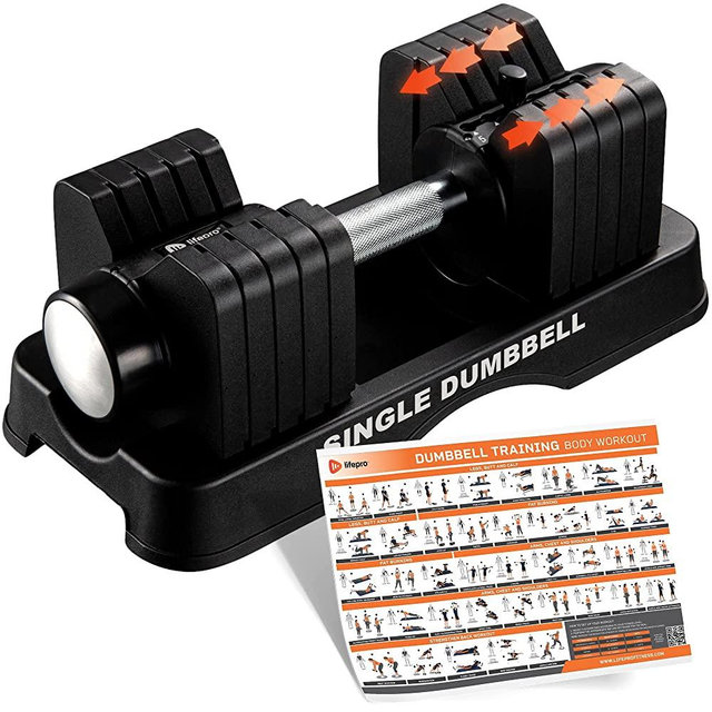 LifePro Adjustable Dumbbell Set, 5-in-1 Adjustable Free Weights Plates and Rack - Hand Weights for Women and Men - Dumbbell with (25 - 50 Pounds - Pair - Single)