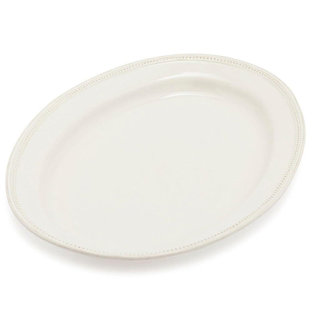 Sur La Table Pearl Stoneware Serving Platter – 16.25" x 11.5" Chip-Resistant Tray with Raised Dot Border & Distressed Edges, Vintage-Inspired Dinnerware, Microwave & Dishwasher