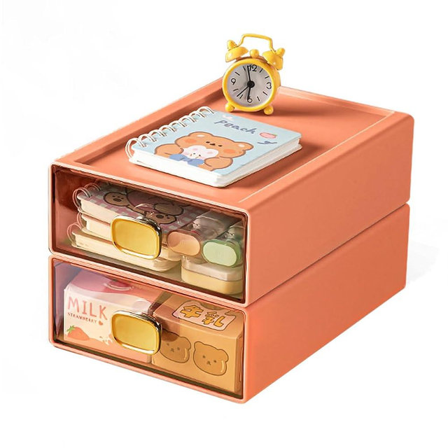 DETEIN 2PACK Stackable Organizer Drawer for Desk 6.5"x9"x3" Desktop Storage Organizer with Drawer Plastic Organizer Box Storage Container for Stationery, Makeup, Bathroom (Orange, M - 1 Drawer)