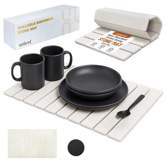 Stone Drying Mat for Kitchen Counter – Large 60x39 cm Foldable Dish Drying Mat, Quick Dry Diatomaceous Earth Mat for Dishes, Bottles, Cups, Bath, Cookware – Fast Absorbent Countertop Pad
