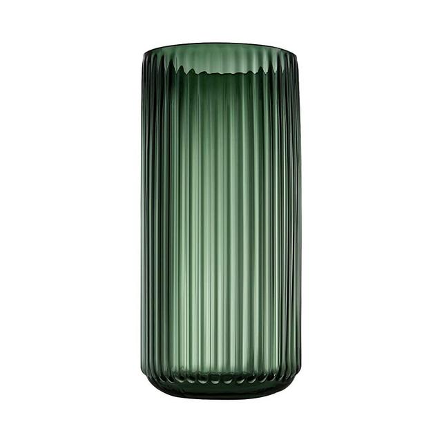 Dinyeo Large Cylinder Ribbed Green Glass Flower Vase for Farmhouse Dining Table Centerpieces Decor