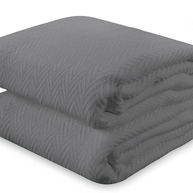 THREAD SPREAD 100% GOTS Certified Organic Cotton Super-Soft and Breathable Bed/Throw Blanket Herringbone Design - Queen, Dark Grey