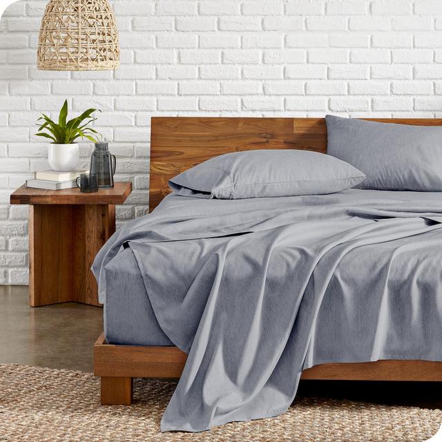 Queen Heathered Midnight Blue 4 Piece Ultra-Soft Double Brushed Sheet Set by Bare Home