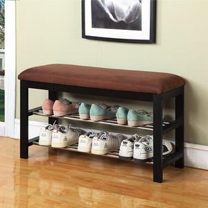 eHomeProducts - Black / Chocolate Micro Fabric Shoe Rack Storage Organizer & Hallway Bench