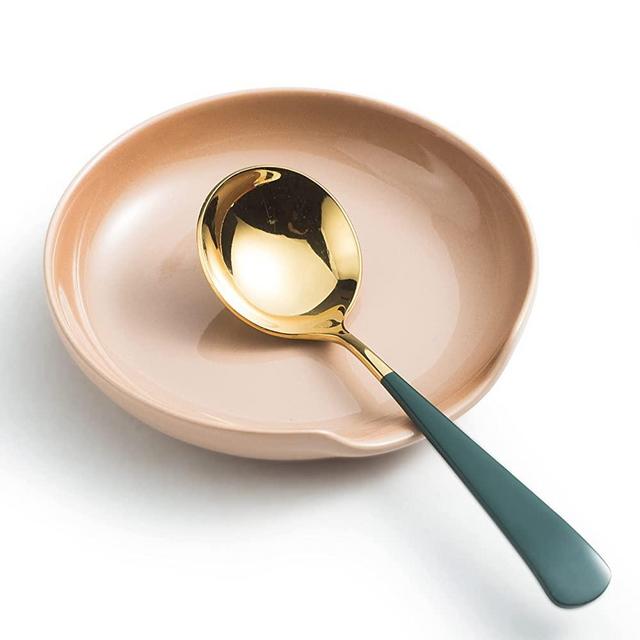 Spoon Holder for Stove, Top Spatula Ladle Holder, Cute Coffee Spoon Rests, 5 Inch Large Spoon Holder for Kitchen Counter, Kitchen Decor and Accessories, Caramel Light Brown