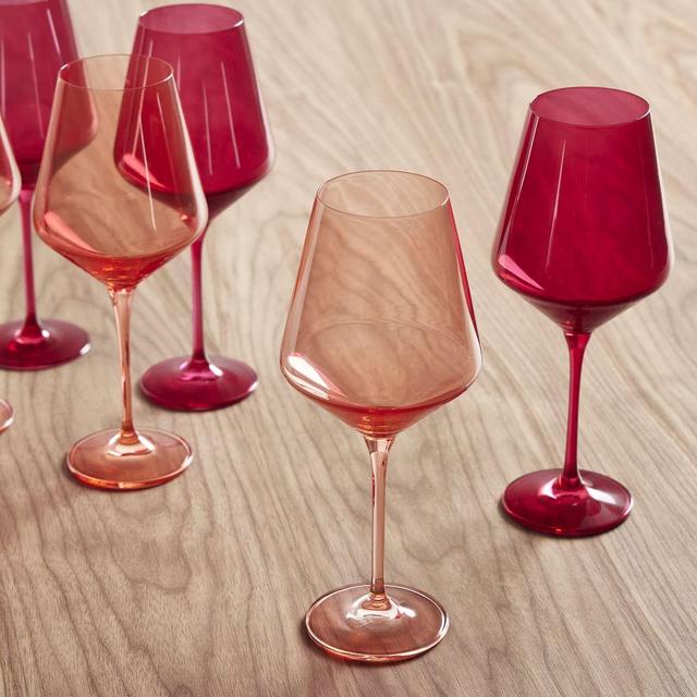 Estelle Colored Glass Stemware, Coral and Fuchsia, Set of 6