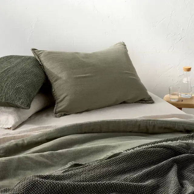 Standard Heavyweight Linen Blend Comforter Sham Olive Green - Casaluna™