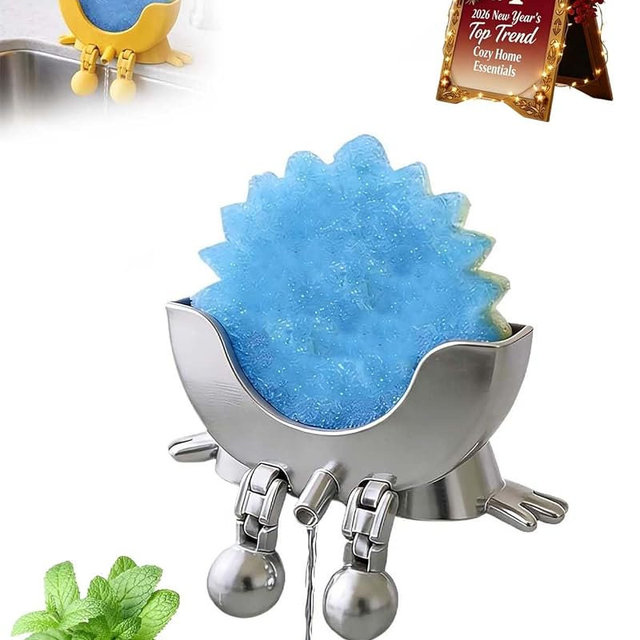 Sponge Holders for Scrub Daddy Kitchen Sink Caddy Organizer for Scrub Mommy Cute Funny Smiling Face Drainage Hanging Stand Rack 3D Printed Countertop Storage Black Silicone Ceramic Accessories(silver)