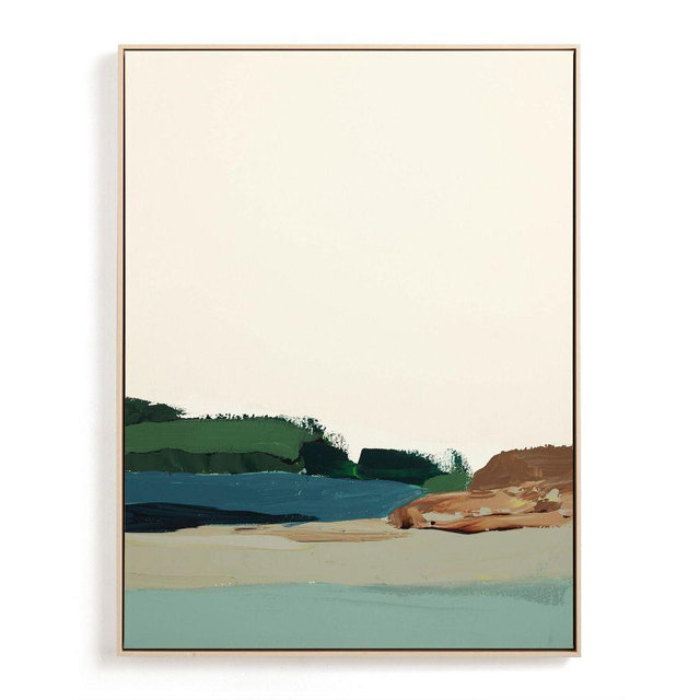 Spring Seascape Diptych II, Natural Wood Canvas Frame, Framed Canvas, 30x40, Multi