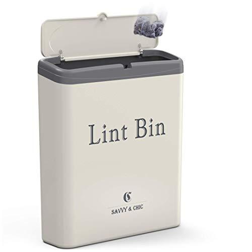 SAVVY & CHIC Lint Laundry Room Organizer-Small Trash Bin, Tiny Waste Can Magnetic or Wall Mountable Mini Garbage Storage, Warm White