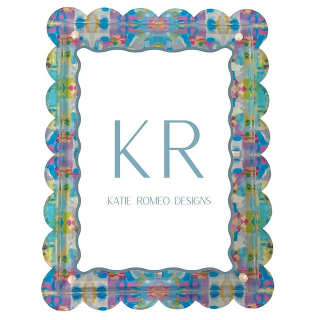 Katie Romeo Designs Scalloped Magnetic Acrylic Picture Frame, Multicolor Pink and Blue, 5x7, Colorful Abstract Art Pattern, Holds Vertical or Horizontal Photos