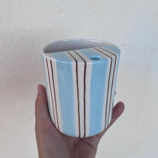 Travel Ceramic Tumbler, Minimalist To-go Cup, Hand Thrown Pottery Mug, Rustic Sip Mug, Lemonade Cup For Library, Vintage Blue Mug