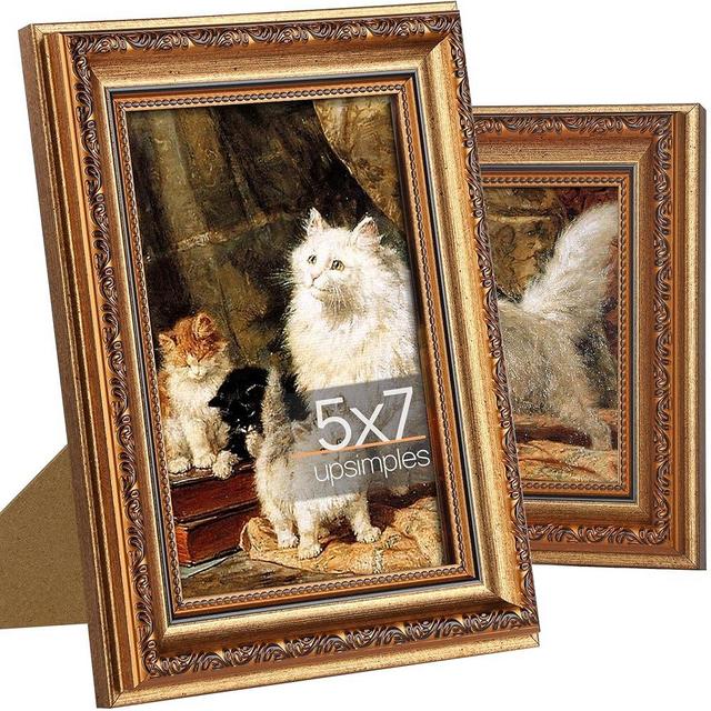 upsimples 5x7Picture Frame with Real Glass, Ornate Vintage Picture Frames for Wall or Tabletop Display, Photo Frame for Wall Décor, Bronze and Black, 2 Pack