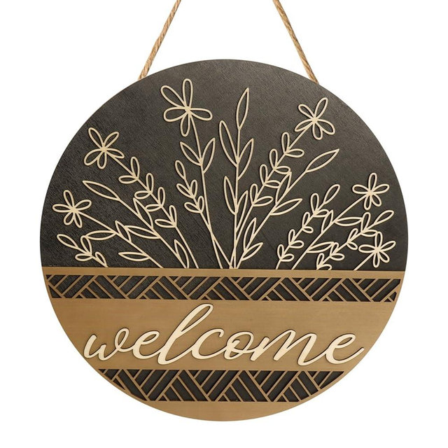 Nisuez Welcome Sign for Front Door Decor, 12 Inch Welcome Door Sign, 3D Outdoor Welcome Porch Sign, Farmhouse Welcome Wreath Sign Hanging for Wall, Door