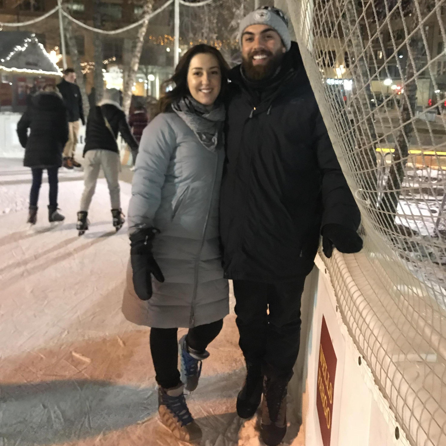Our first winter together skating next to the high school I went to in downtown St. Paul