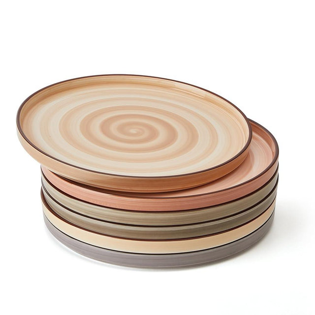 Sweese 10.5 Inch Porcelain Dinner Plates Set of 6, Gradient High Edge Dish Set - Dishwasher, Microwave, Oven Safe, Scratch Resistant, Kitchen Serving Dishes - Cool Assorted Colors