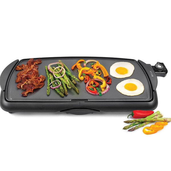 BELLA Electric Griddle & Flat Grill with Nonstick Large Cooking Surface and Removable Probe for Eggs, Tortillas, Pancake and more, 10.5" x 20", Black