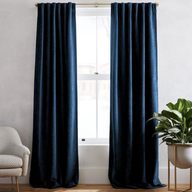 Worn Velvet Curtain Set of 2 - Regal Blue