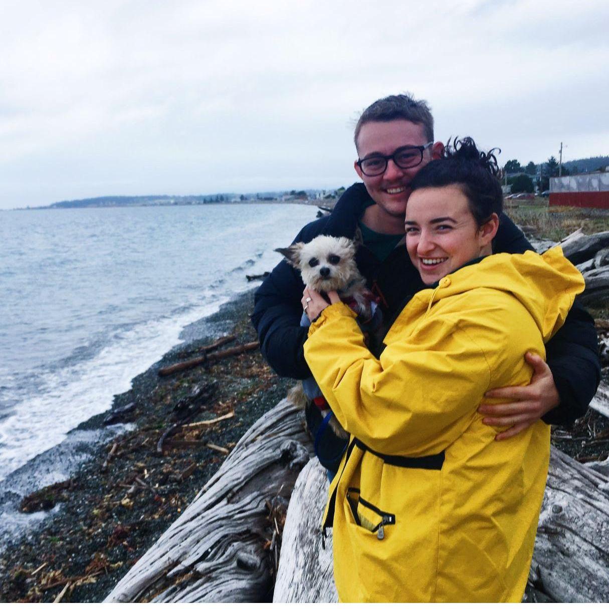 Doodle doing his best to survive a blustery visit to Whidbey Island in 2017.