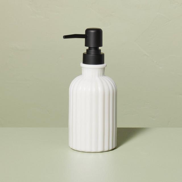 Fluted Milk Glass Soap Pump White/Black - Hearth & Hand™ with Magnolia