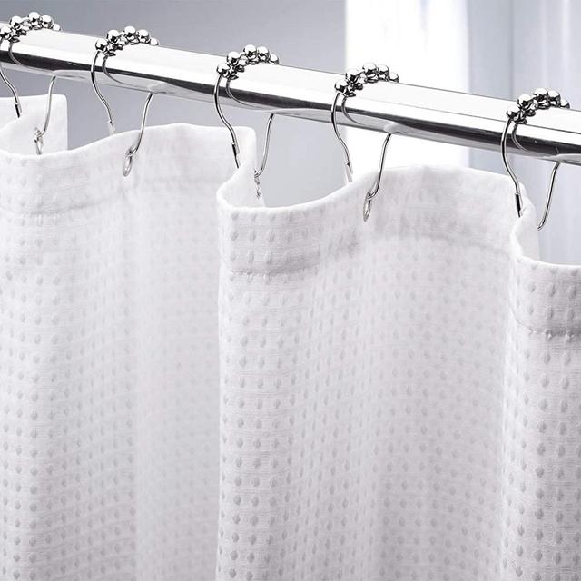 AmazerBath Waffle Shower Curtain, Heavy Duty Fabric Shower Curtains with Waffle Weave Hotel Quality Bathroom Shower Curtains, 72 x 72 Inches(White Honeycomb)