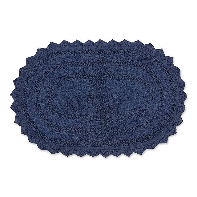 DII Crochet Collection Bath Mat, Small Oval, 17x24, French Blue