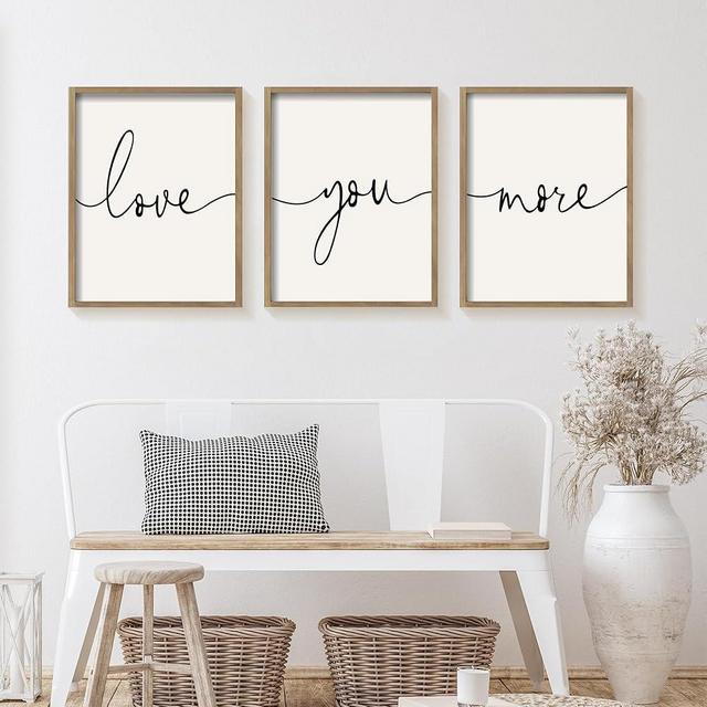Heiple Love You More Sign Set of 3 Framed Above Bed Wall Decor Farmhouse Bedroom Decor Wood Wall Art Rustic Master Bedroom Essentials Home Wall Decoration (Brown, 11”x14”)