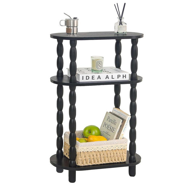 MaxSmeo Small Narrow Side Table, 3-Tier Narrow End Table with Storage, Skinny Side Table Nightstand for Small Space, Bedrooms, Living Room (Black)