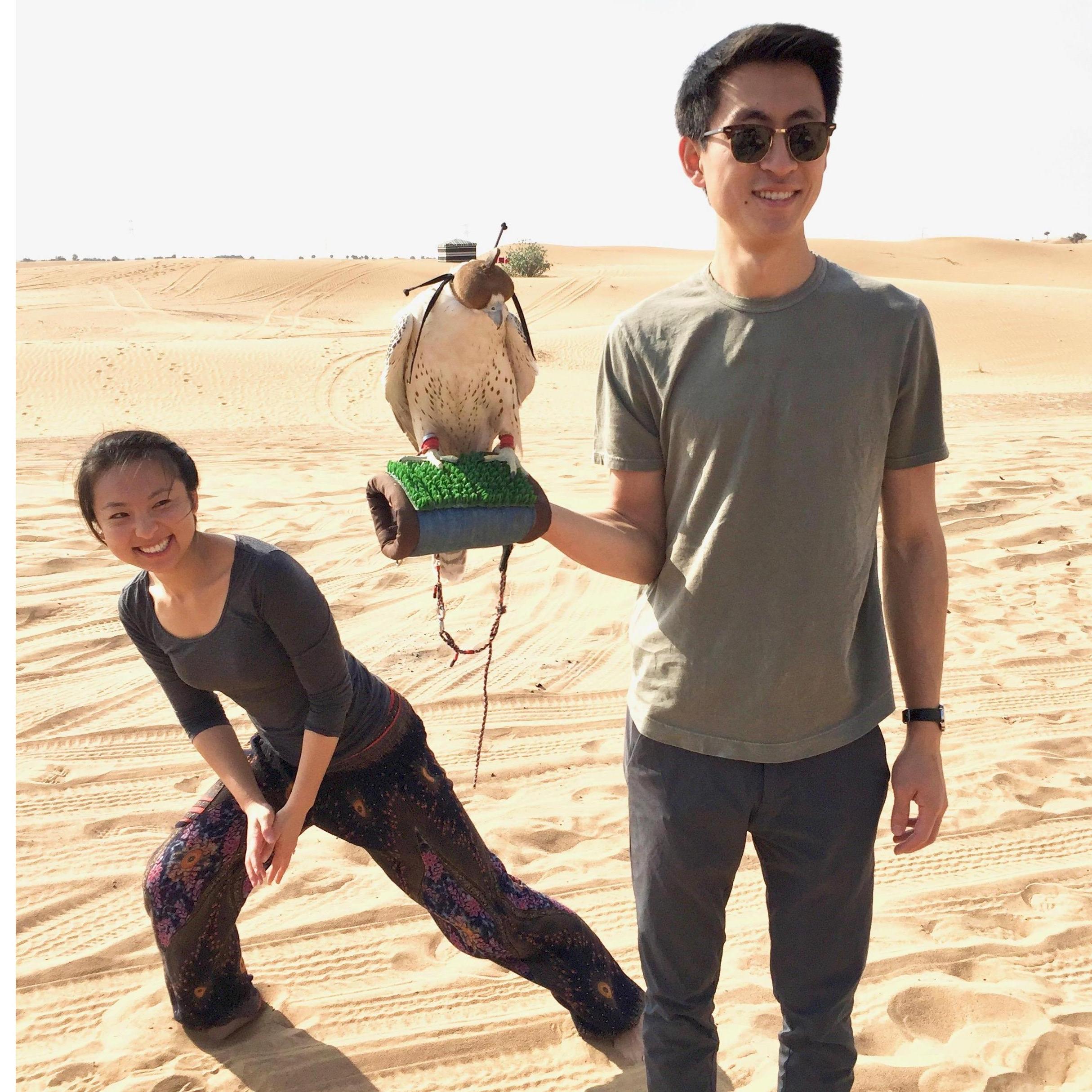 Winter 2018 - Franklin holds a Falcon in Dubai
