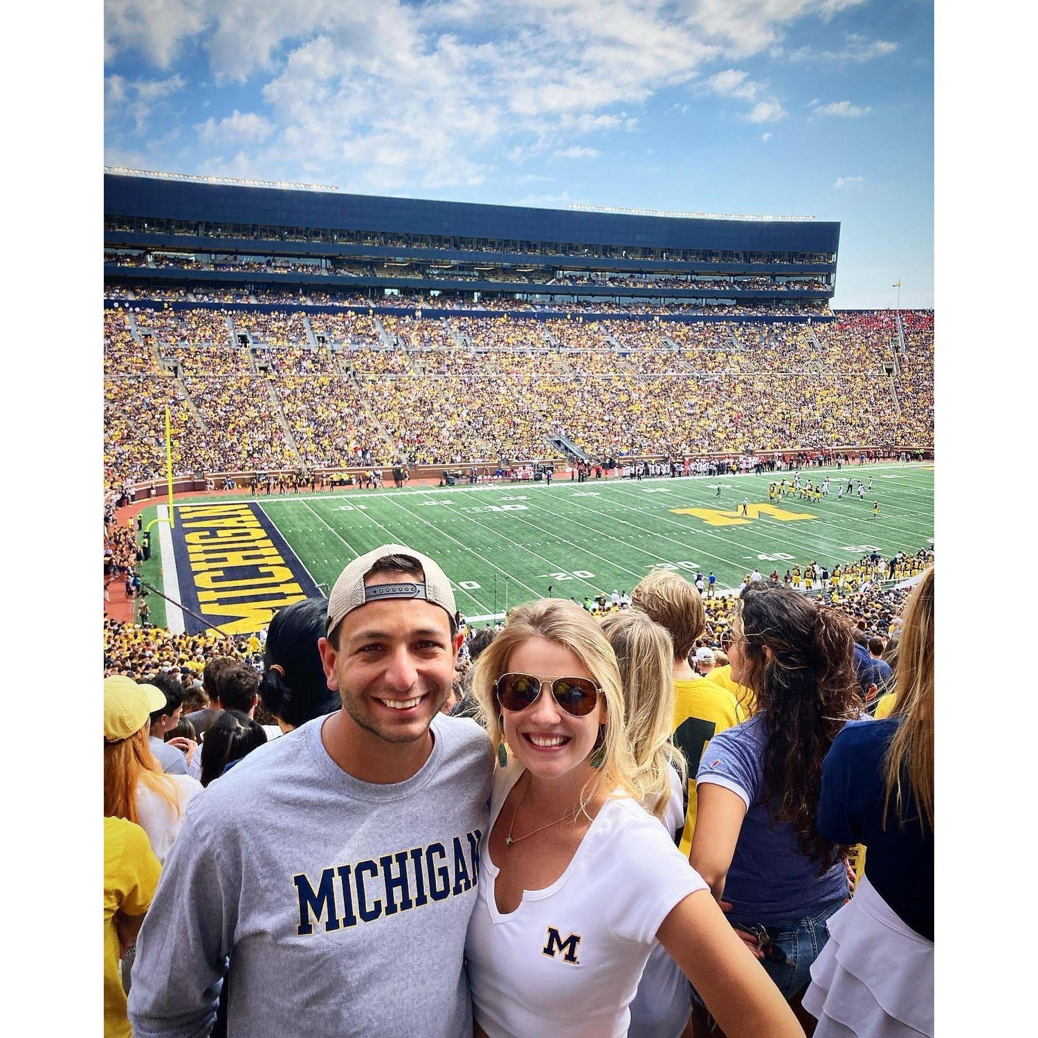 While we may have ended up in different locations for now, we are always finding ways to enjoy all that Michigan and Texas has to offer us. Here us at one of the many football games in the "Big House"