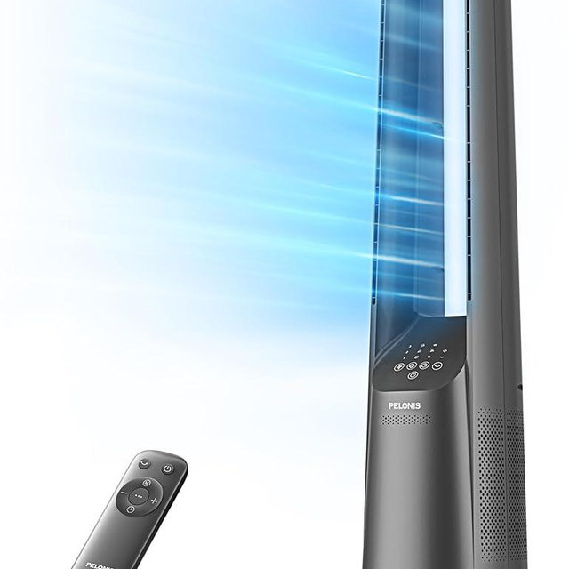 PELONIS 40" Bladeless Tower Fan with Powerful Airflow, Ultra-Quiet DC Motor (20 dB), 6 Speeds, 4 Modes, Remote Control, 7-Hour Timer, 90° Oscillation, Safe Design for Bedroom, Home, Office