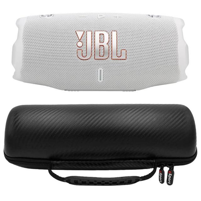 JBL Charge 6 Waterproof Portable Speaker Bundle with gSport Carbon Fiber Case (White)