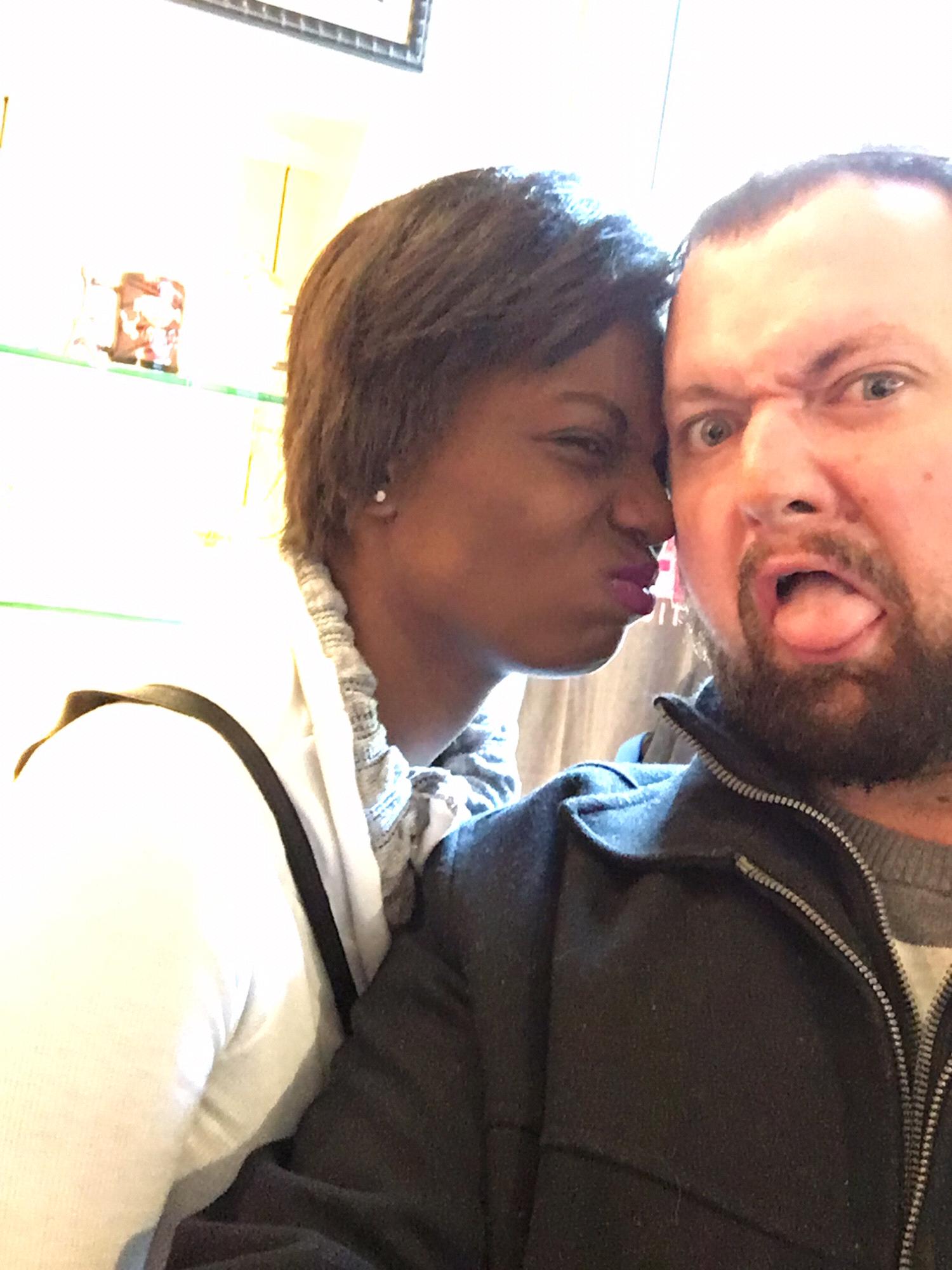 Linda getting goofy at Hard Rock Cafe downtown