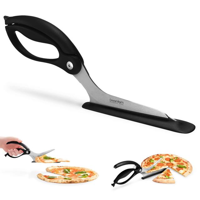 Dreamfarm Scizza | Non-Stick, Stainless-Steel Pizza Cutter Scissors with Protective Server | Black