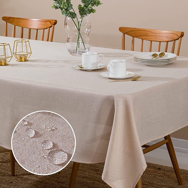 Soft & Stylish Rectangle Table Cloth 55 x 84 inch, Faux Linen Wrinkle Stain Resistant Washable Table Cover for 6 Foot Dining Tables, Oblong Waterproof Polyester 6ft Burlap Tablecloth, Ivory Champagne