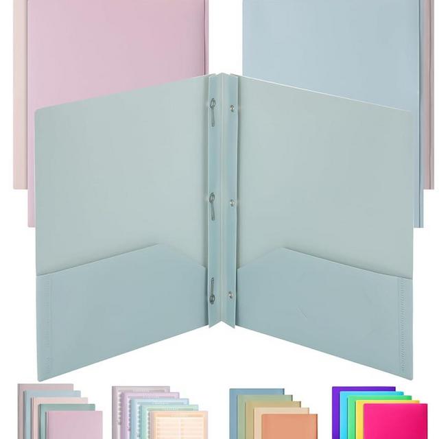 Mr. Pen- Plastic Folders with Pockets and Prong, 5 Pack, Muted Pastel Colors, Pocket Folders, File Fasteners, 2 Folder, Two