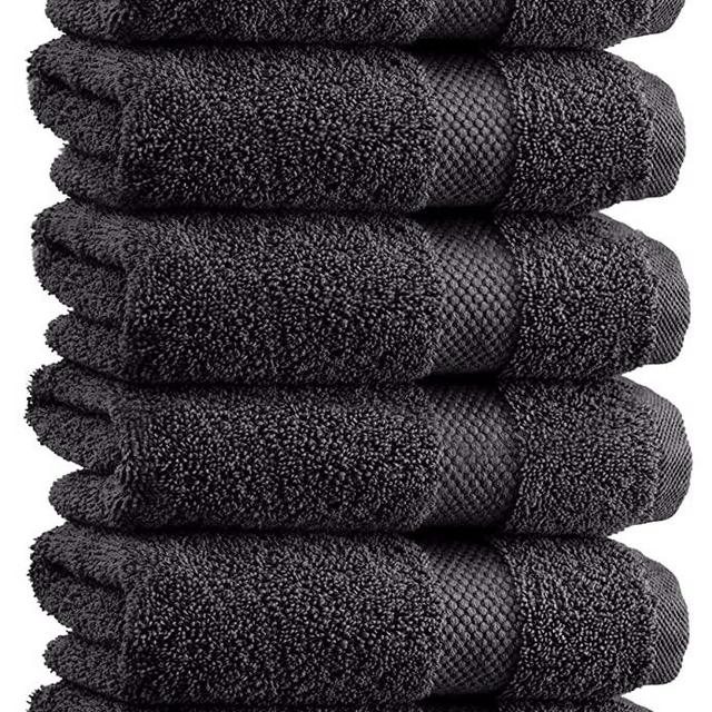 White Classic Luxury Hand Towels | Cotton Hotel spa Bathroom Towel | 16x30 | 6 Pack | Black
