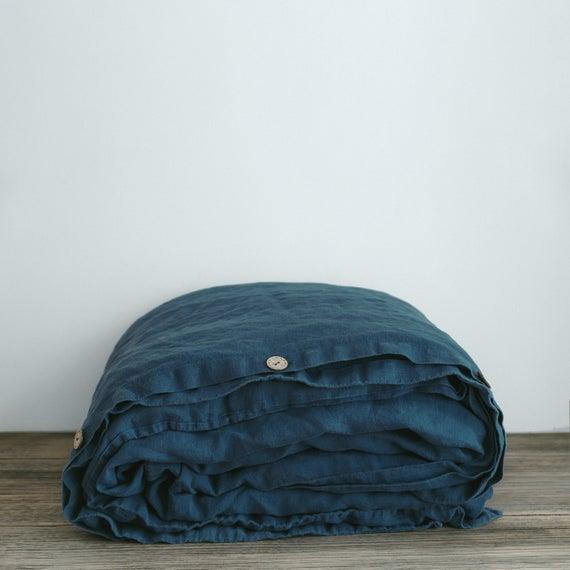 Linen Duvet Cover in Blue Sea