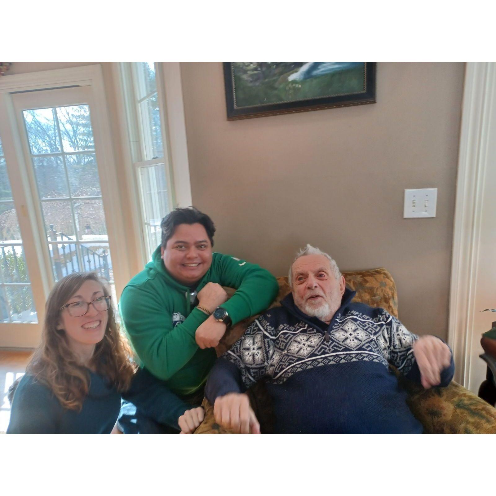 Anne and Mike with Mike's maternal grandpa, Bepop. February 2022.
