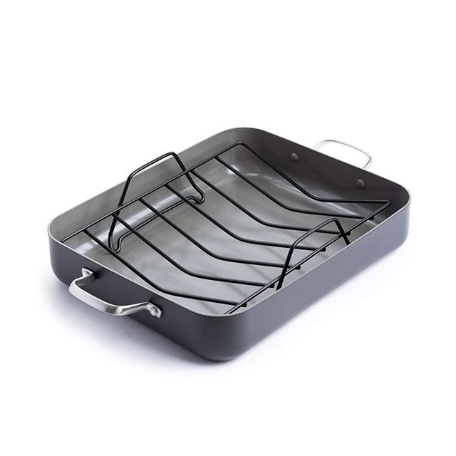 "GreenPan Chatham Healthy Ceramic Nonstick Roasting Pan, 13"" x 16""", gray