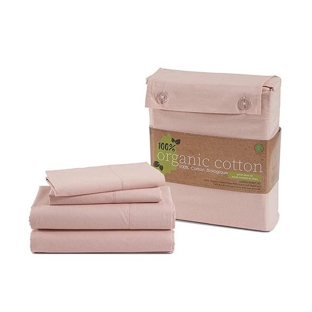 100% Organic Cotton Rose Queen-Sheets Set, 4-Piece Pure Organic Cotton Long Staple Percale Weave Ultra Soft Best Bedding Sheets for Bed, Breathable, GOTS Certified, Fits Mattress Upto 15" Deep