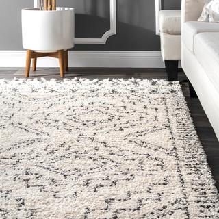 Vasiliki Off-White Moroccan Tribal Tassel Area Rug