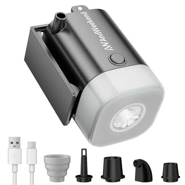 THE WEEKEND Portable Air Pump for Inflatables with Camping Lantern,3kPa Tiny Air Mattress Pump with 2000mAh Rechargeable Battery,Inflate Deflate for Sleeping Pads Pool Floats Inflatable Toys (Black)