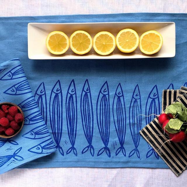 hand block printed 72" linen table...